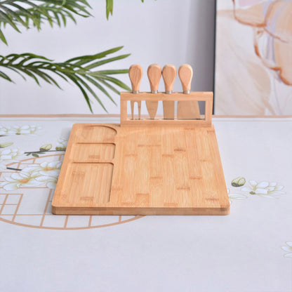 Bamboo Chopping Board Cheese Board Set with Knives Charcuterie Serving Tray