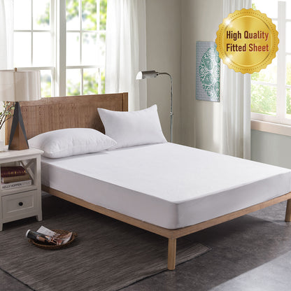 Hotel Cotton Fitted Sheet White Satin Striped, 5 Sizes