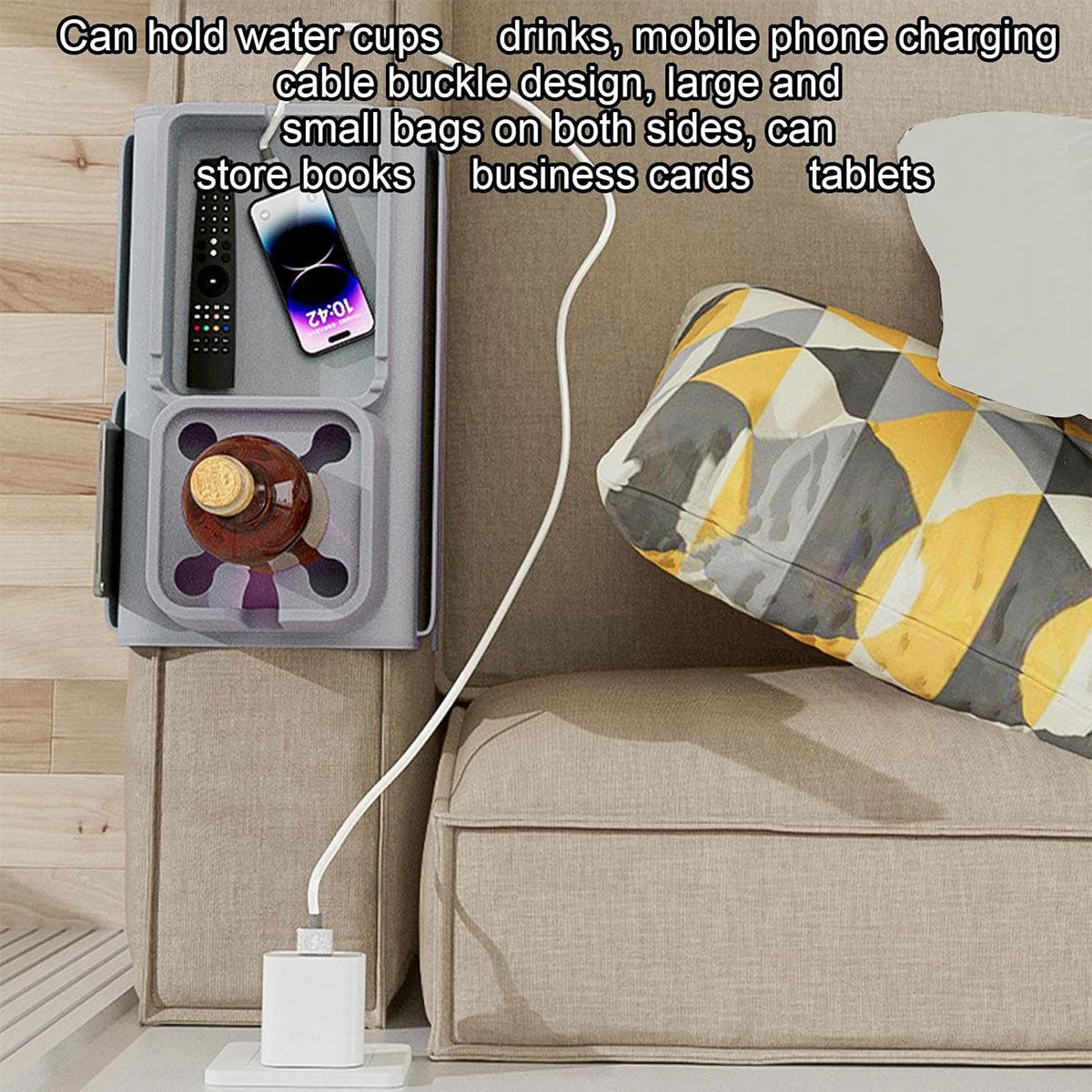 Sofa Armrest Tray Silicone Couch Side Organizer Cup Holder