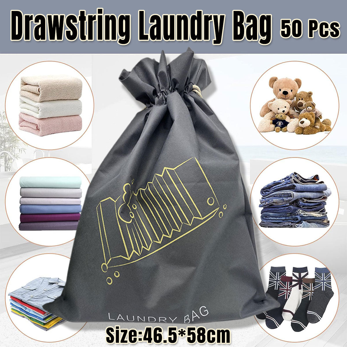 50pcs Large Drawstring Laundry Bags Travel Dirty Clothes