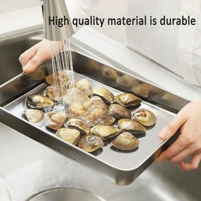 2PCS Stainless Steel Square Food Tray With Lid Rectangular Storage Box Plate AU