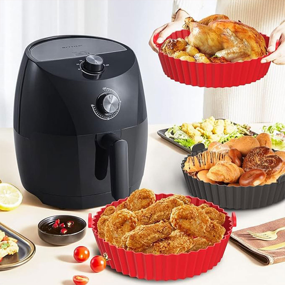 2PCS Silicone Air Fryer Baking Pan Round Household Tray Reusable Non Stick AU