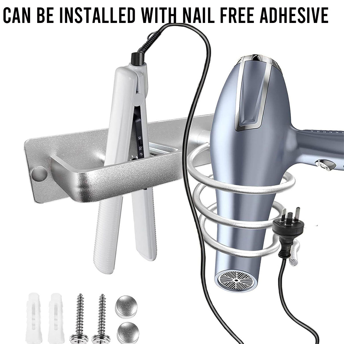 Wall Mounted Hair Dryer Holder Bathroom Storage Rack Curling Iron Organizer AU