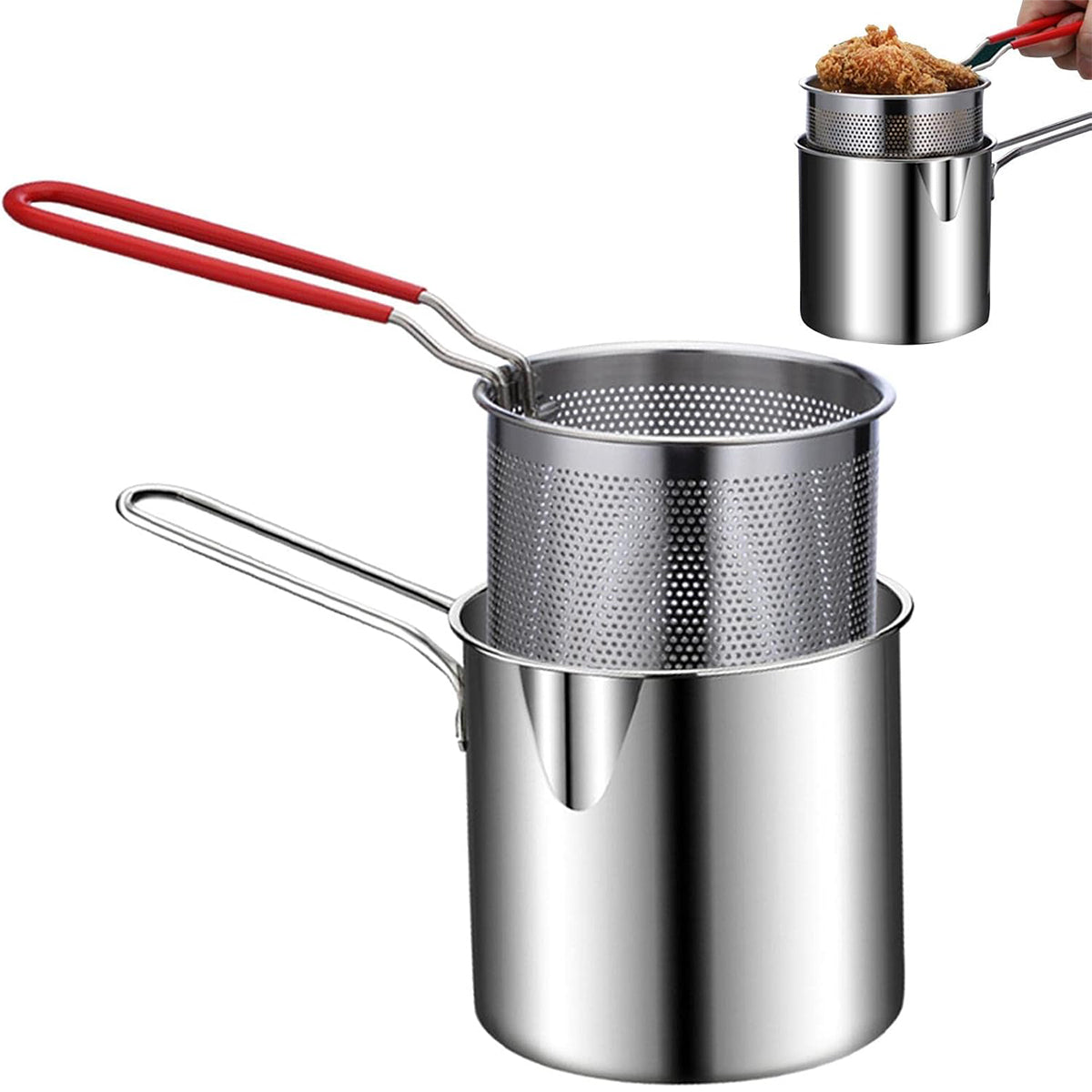 4PCS Stainless Steel Fryer Set Basket Lid Clip Induction Stove Cooking Pot