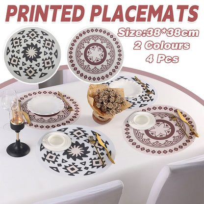 4PCS Bohemian Placemats Round Printed Heat Resistant Easy Clean Dining Mats