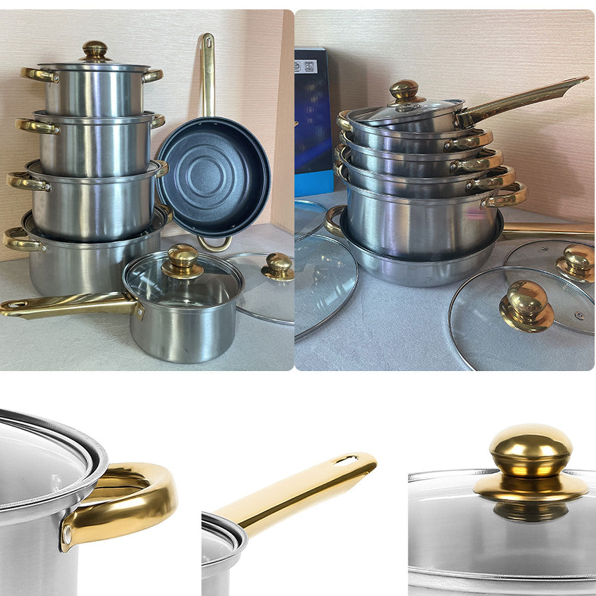 12pcs Stainless Steel Cookware Set Pots and Pans Kitchen Cooking Utensil Set