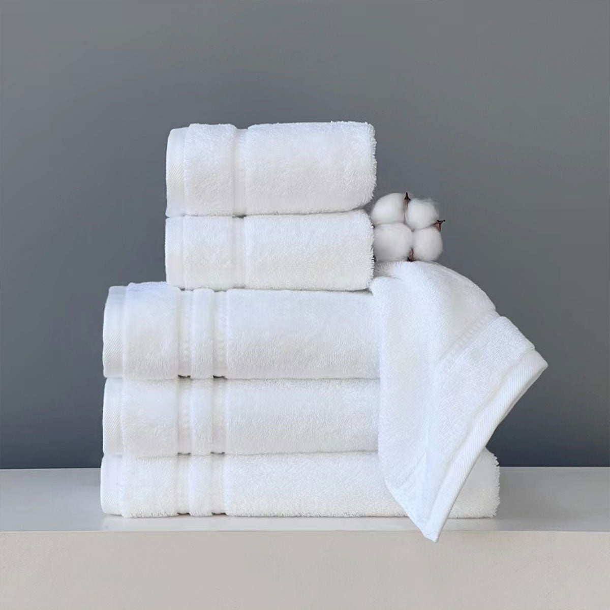 6pcs White Cotton Hotel Bath Towels Soft Absorbent for Spa Bathroom