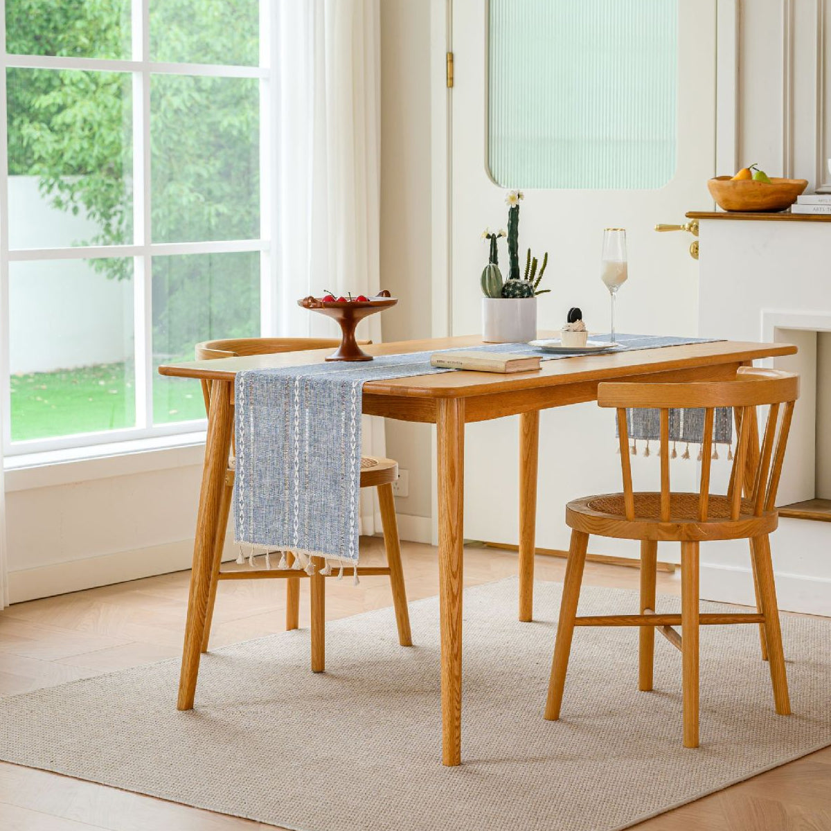 Woven Solid Color Tablecloth with Fringe Hollow Design Home Dining Room Decor
