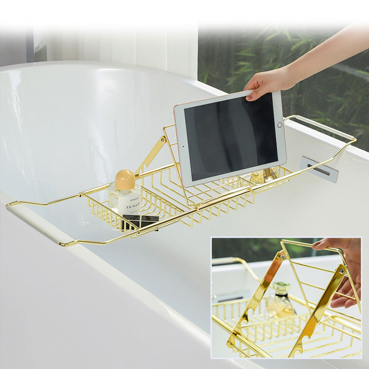 Adjustable Bathtub Tray with Telescopic Storage – Product View 10