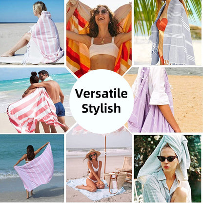 Striped Cotton Bath Towel with Tasselled Edge – Product View 8
