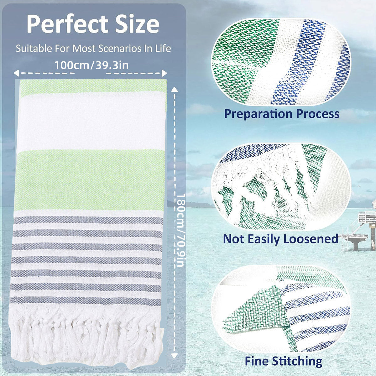 Striped Cotton Bath Towel with Tasselled Edge – Product View 3