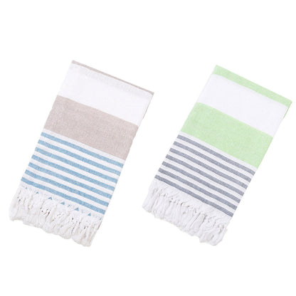 Striped Cotton Bath Towel with Tasselled Edge