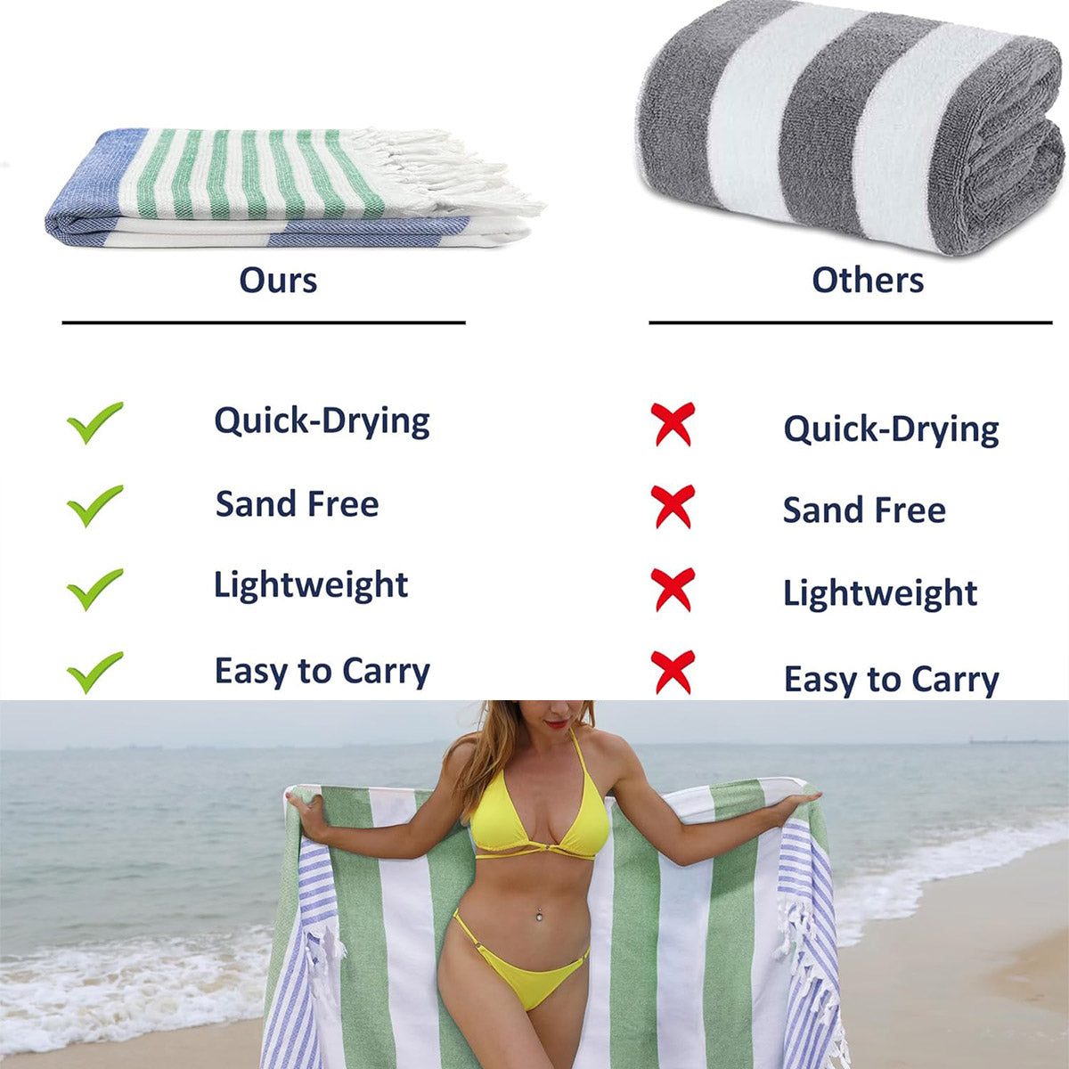 Striped Cotton Bath Towel with Tasselled Edge – Product View 9