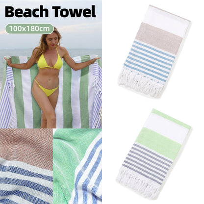 Striped Cotton Bath Towel with Tasselled Edge – Product View 2