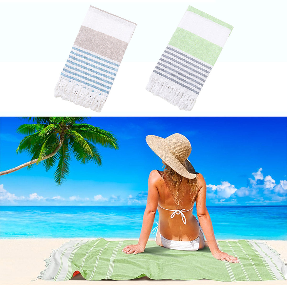 Striped Cotton Bath Towel with Tasselled Edge – Product View 12