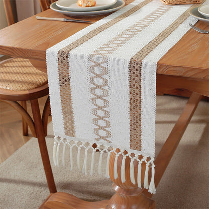 Cotton Linen Table Runner with Knot Tassel Bed End Towel Long Tablecloth Mat  AU