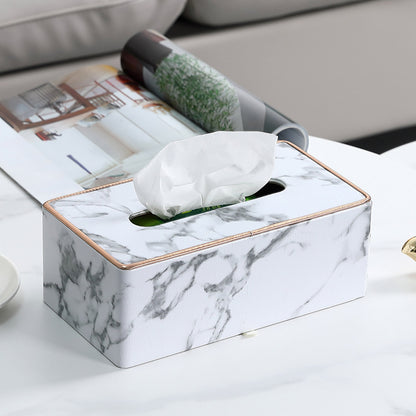 Rectangular Marble PU Leather Tissue Box Cover Napkin Holder Towel Dish Desktop