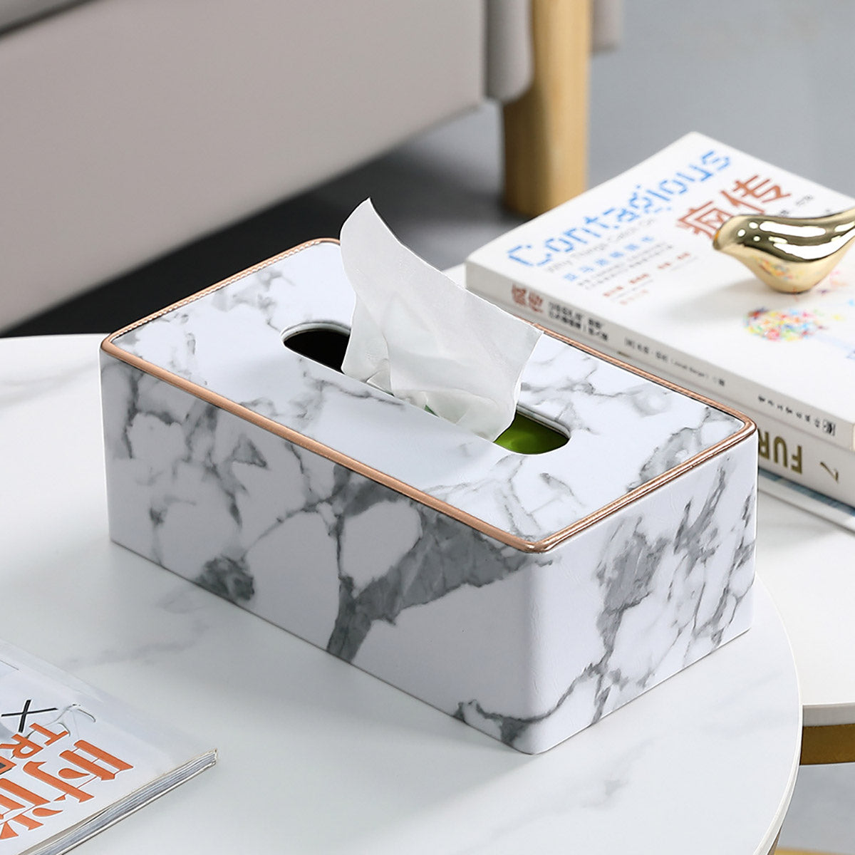 Rectangular Marble PU Leather Tissue Box Cover Napkin Holder Towel Dish Desktop