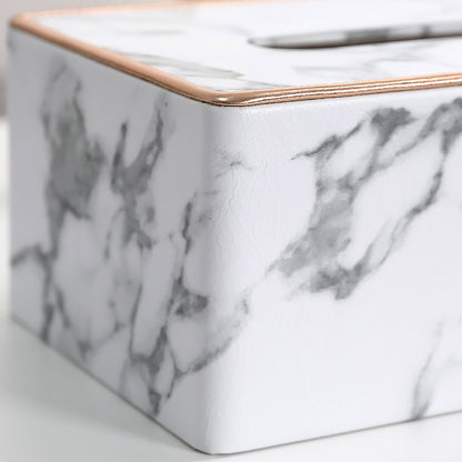 Rectangular Marble PU Leather Tissue Box Cover Napkin Holder Towel Dish Desktop