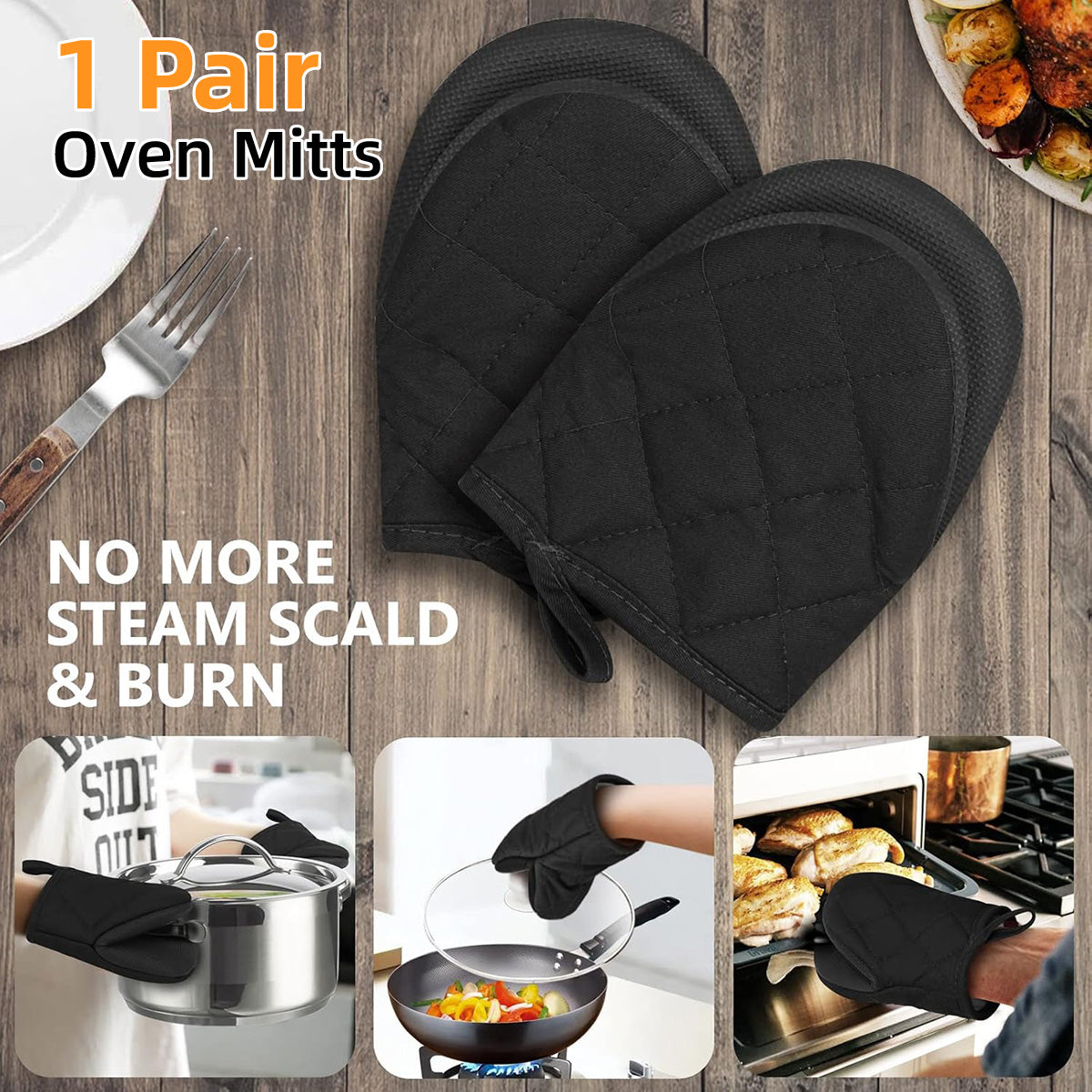 1 Pair Non Slip Oven Mitts Heat Resistant Baking Gloves for Kitchen and Cooking