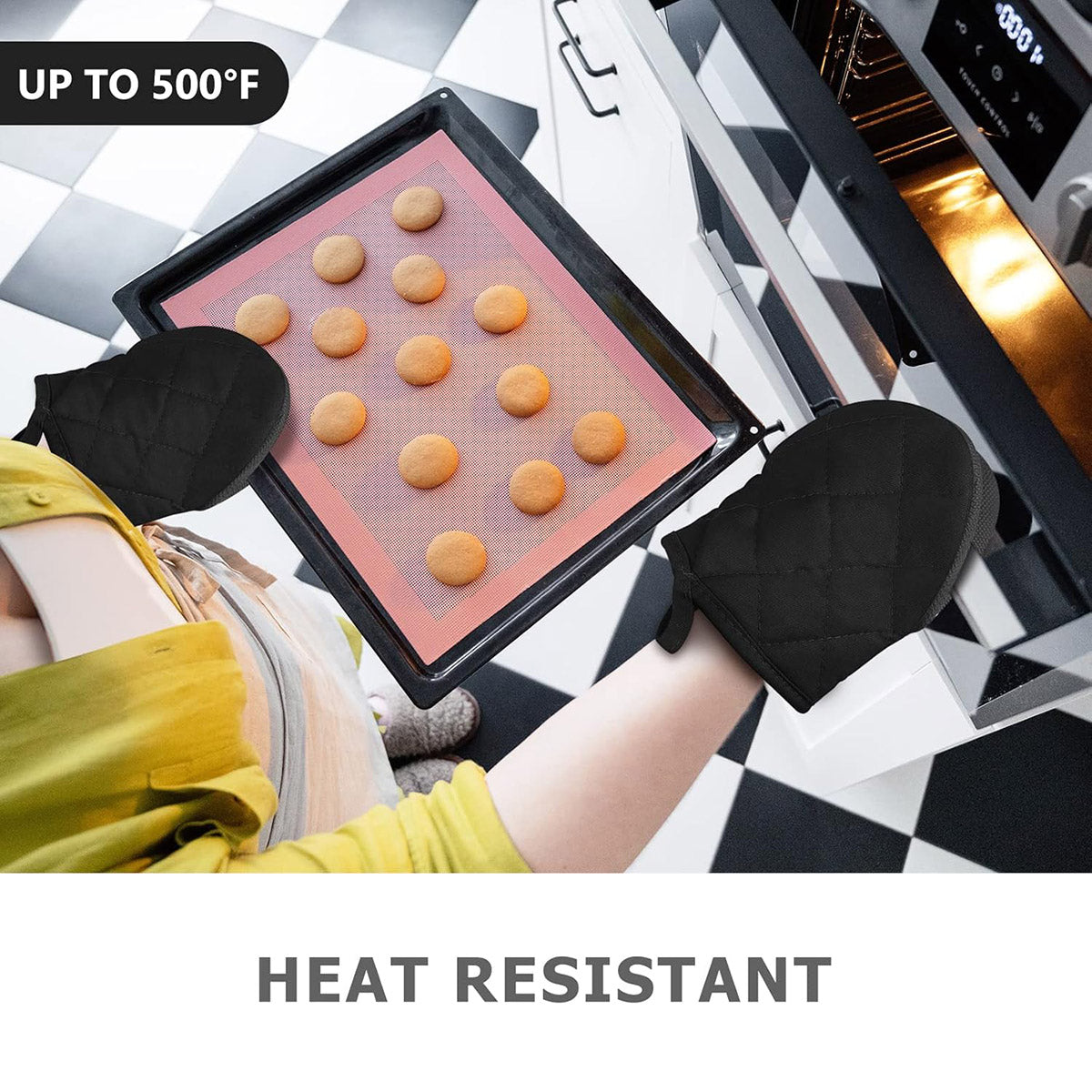1 Pair Non Slip Oven Mitts Heat Resistant Baking Gloves for Kitchen and Cooking