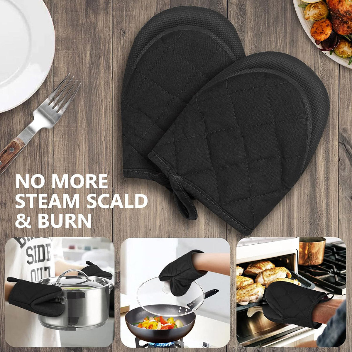 1 Pair Non Slip Oven Mitts Heat Resistant Baking Gloves for Kitchen and Cooking