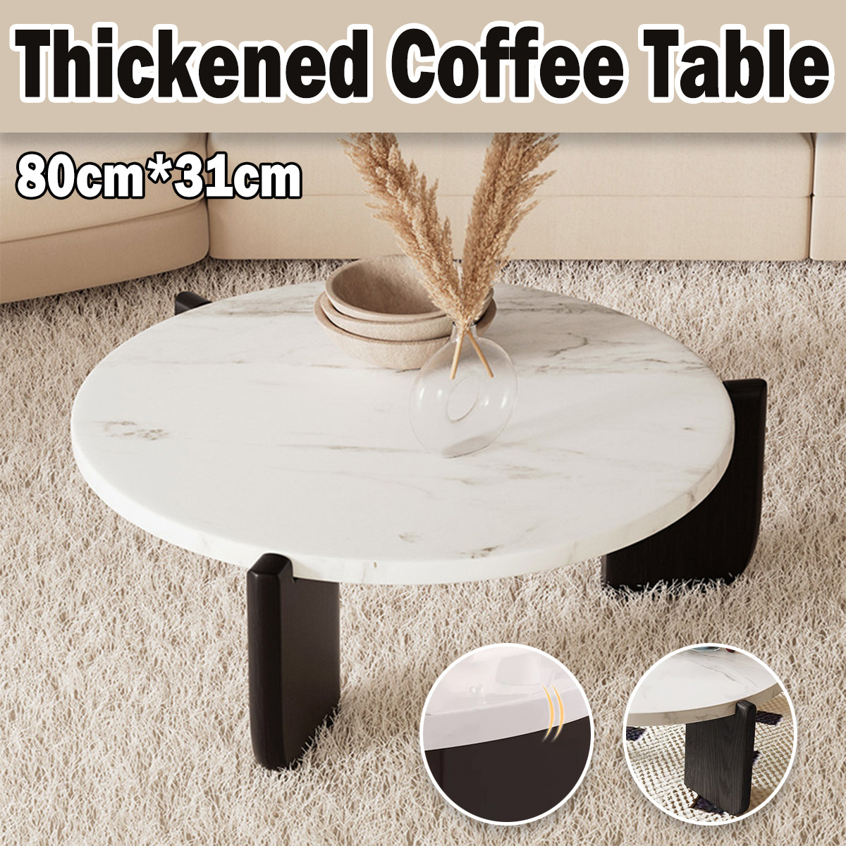 Coffee Table Modern Style 80x31CM Black Small Tea Table for Living Room Bedroom