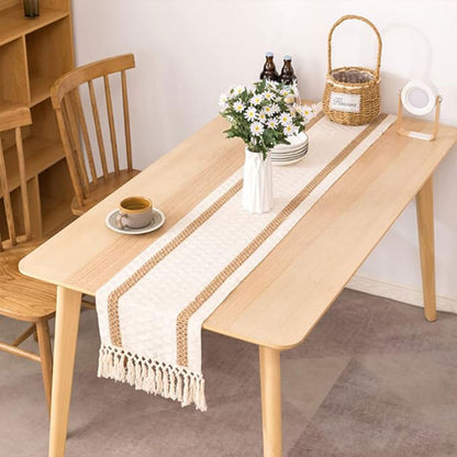 Cotton Linen Table Runner with Knot Tassel Bed End Towel Long Tablecloth Mat  AU