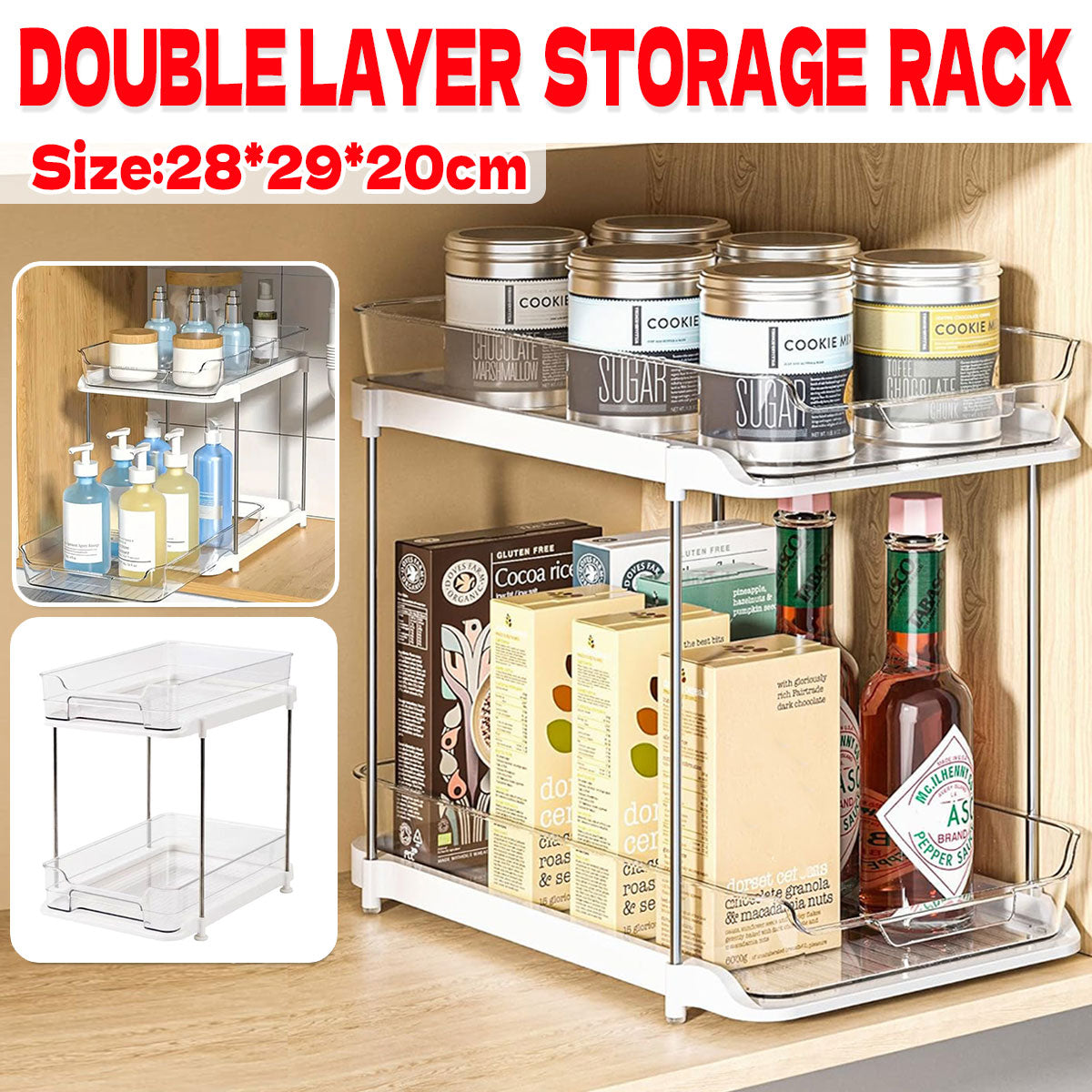 White Double Shelf Cosmetics Storage Box Desktop Organizer Stand