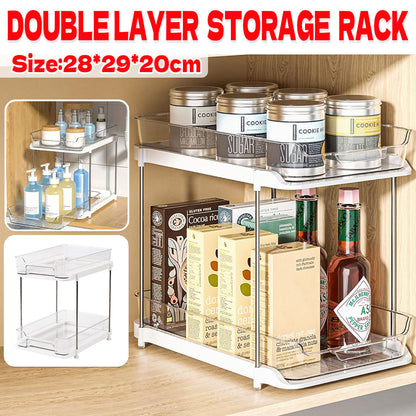 White Double Shelf Cosmetics Storage Box Desktop Organizer Stand