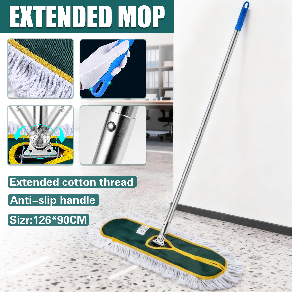 Extra Long Mop Assembly Anti-Slip Handle Floor Cleaning Tool Household Cleaner