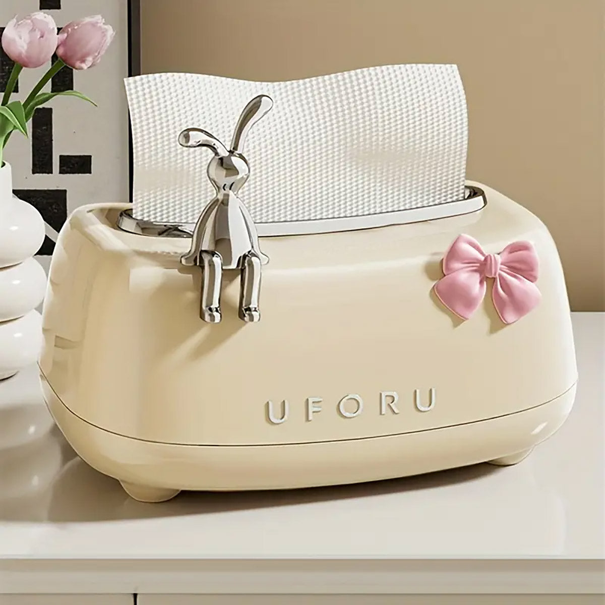 Rabbit Tissue Box Dispenser Napkin Paper Storage Holder Spring Lifting Paper Box
