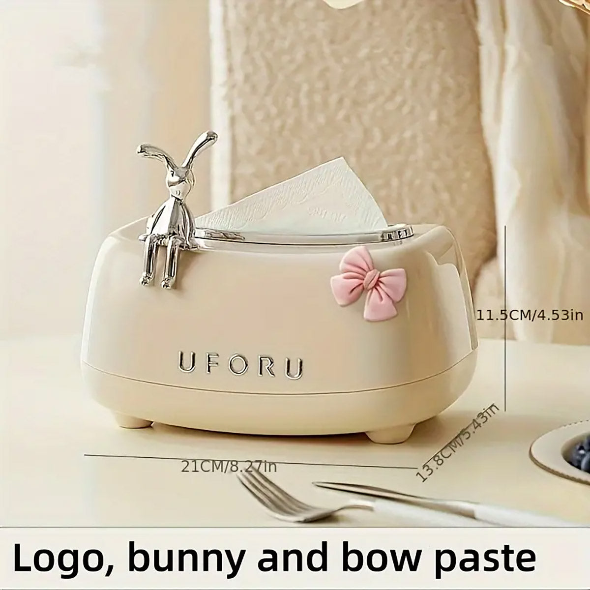 Rabbit Tissue Box Dispenser Napkin Paper Storage Holder Spring Lifting Paper Box