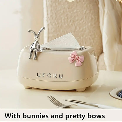 Rabbit Tissue Box Dispenser Napkin Paper Storage Holder Spring Lifting Paper Box