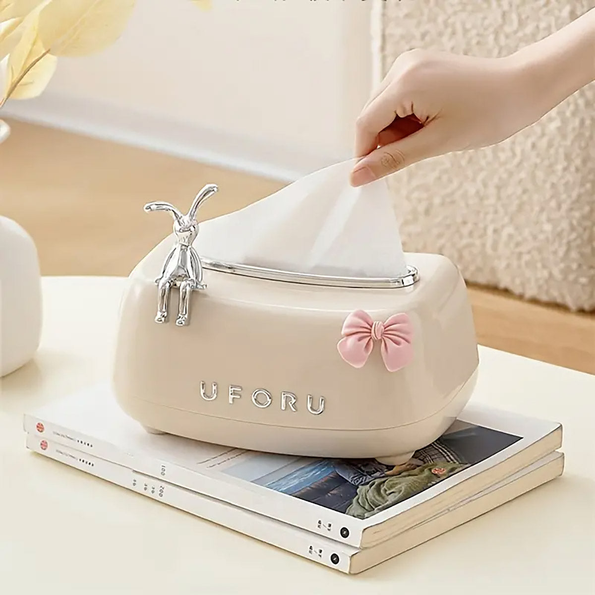 Rabbit Tissue Box Dispenser Napkin Paper Storage Holder Spring Lifting Paper Box