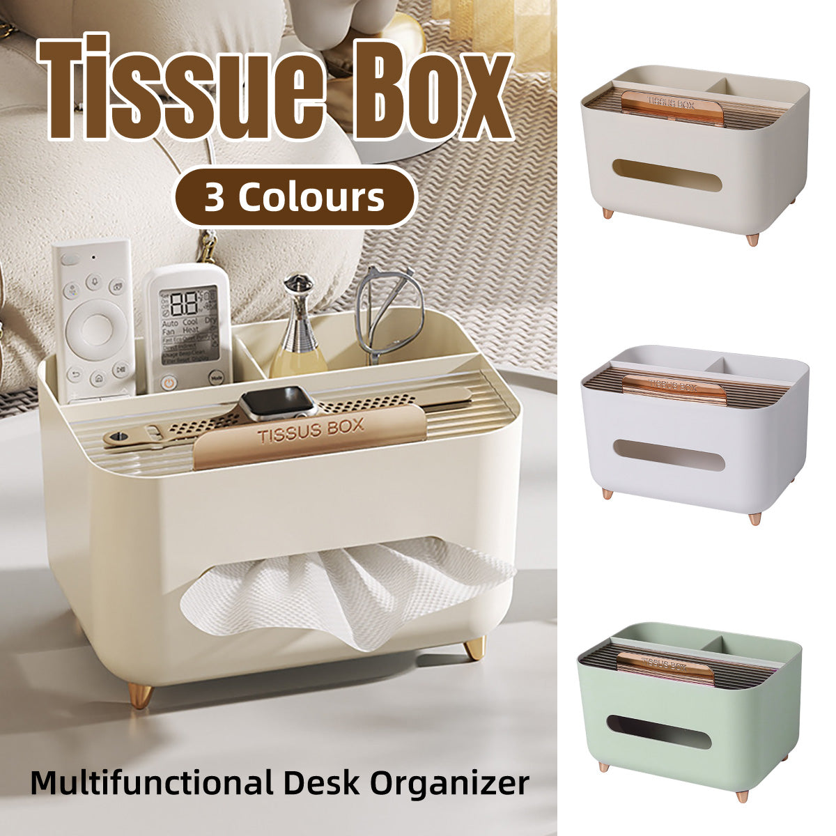 Tissue Box Dispenser Storage Box Napkin Case Remote Control Box Multi-Function