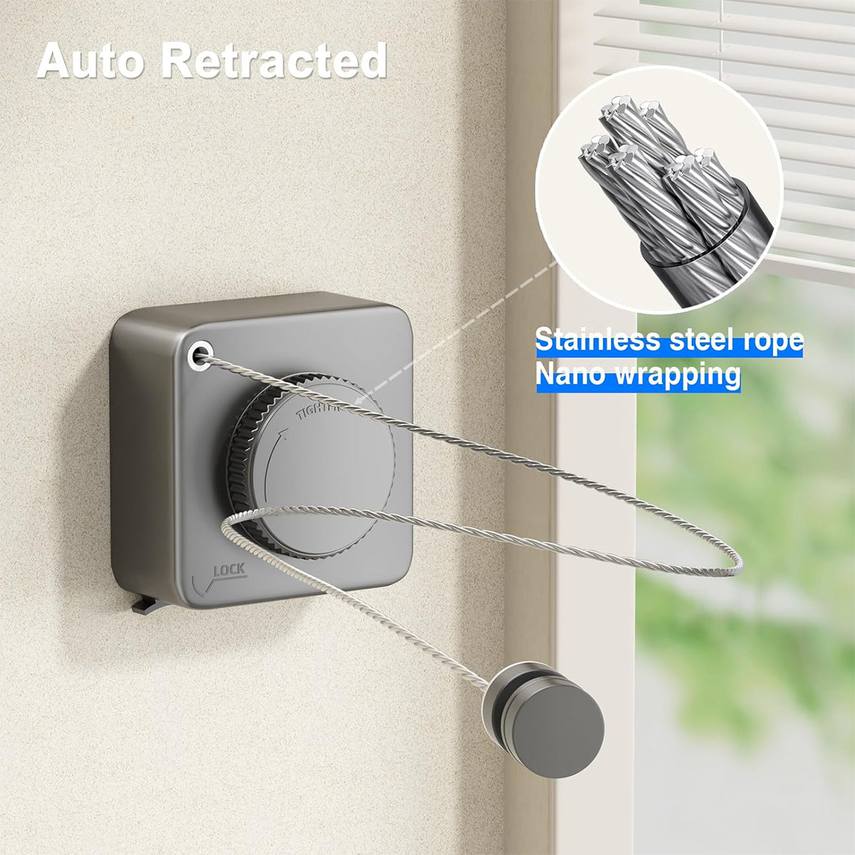 Invisible Wall Mounted Clothesline for Hotel Bathroom Sunbed Laundry Drying Rope
