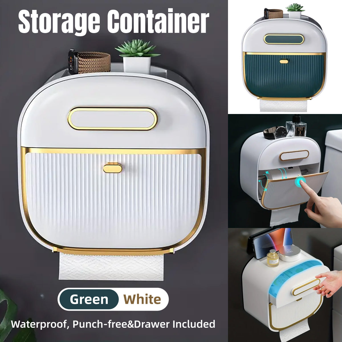 Wall Mounted Multifunctional Tissue Box Toilet Paper Storage Box Non-perforated