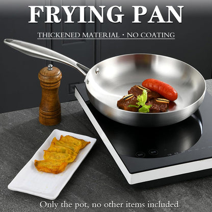 304 Uncoated Stainless Steel Wok Pan Triple Layer for Induction Gas Stove Cooking