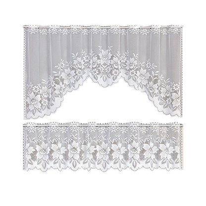 2PCS/Set White Lace Kitchen Home Window Cafe Curtain w Scallope Edge 160cm Wide