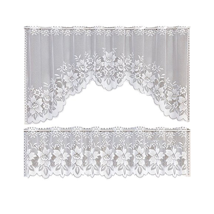 2 Pcs White Lace Cafe Curtains for Hotels