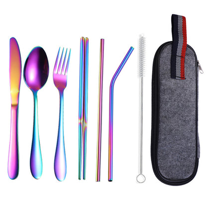 Portable Stainless Steel Travel Camping Cutlery Set of 8 Pieces