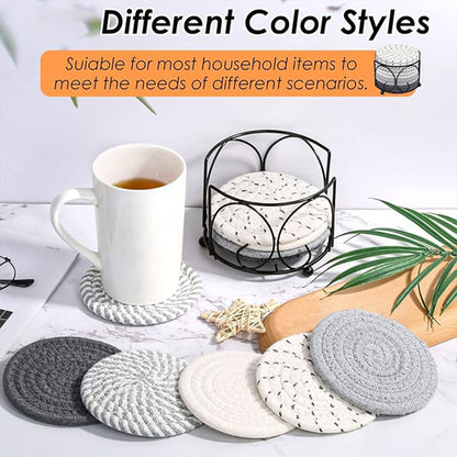 Round Cotton Woven Coaster Heat Resistant Dining Table Mat Set of 8