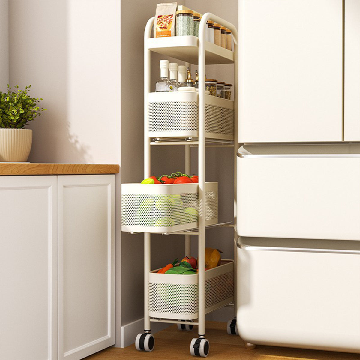 Multi Shelf Bathroom Storage Trolley Organizer with Pull Out Drawer Unit Stand