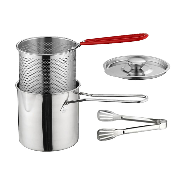 4 Pcs Steel Fryer Set with Basket and Lid