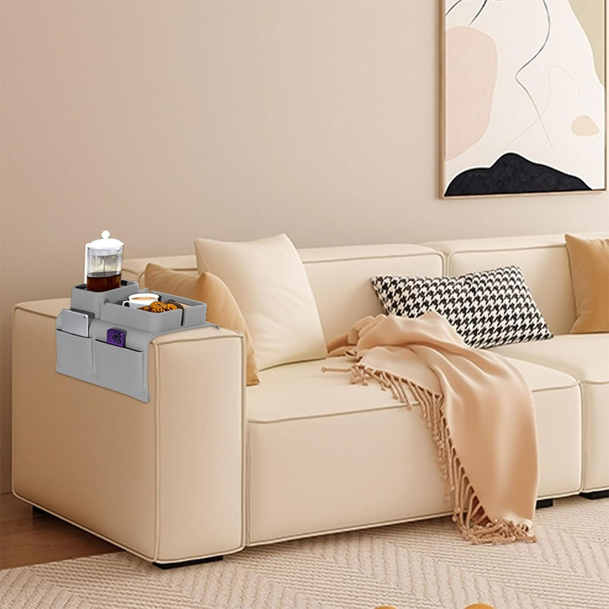 Sofa Armrest Tray Silicone Couch Side Organizer Cup Holder