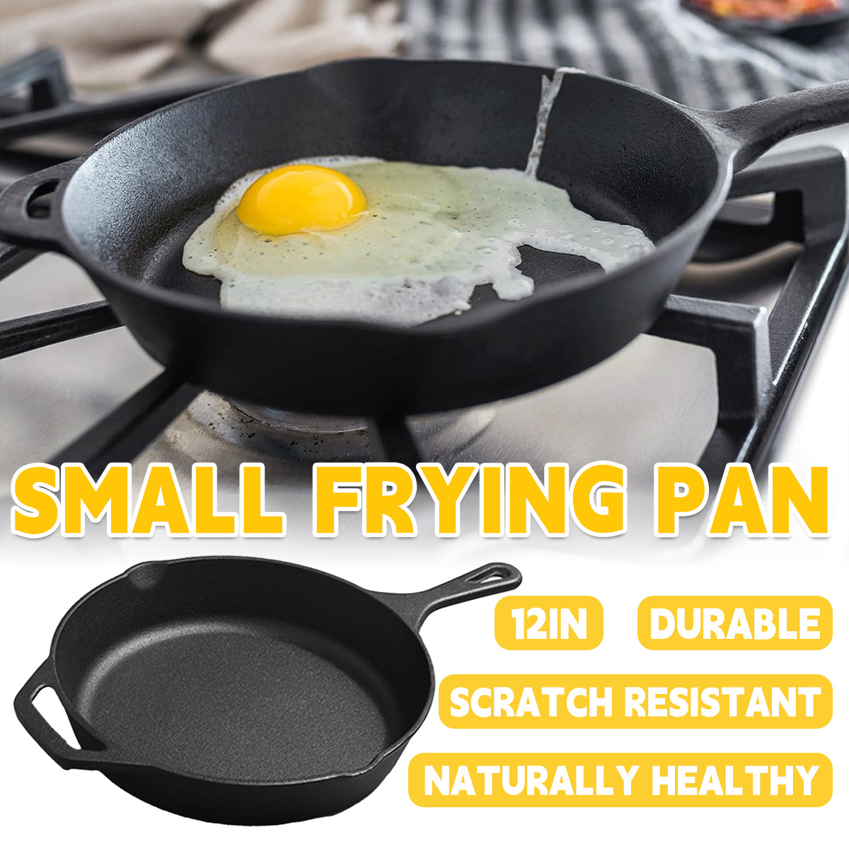 Cast Iron Frying Pan 30cm Skillet with Heat Resistant Handle