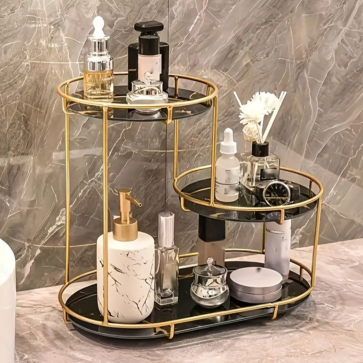 Round Multi-Tier Metal Storage Rack for Bathroom Vanity Kitchen Storage Rack AU