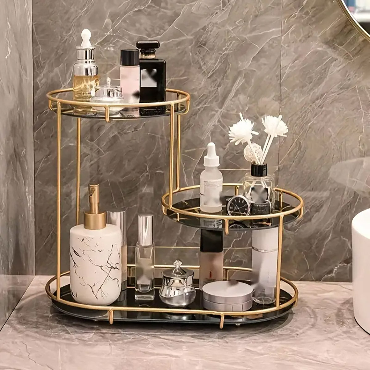 Round Multi-Tier Metal Storage Rack for Bathroom Vanity Kitchen Storage Rack AU