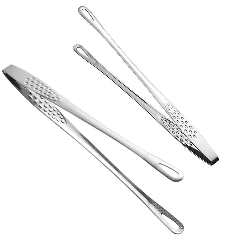 24/28cm Stainless Steel Straight Grill Tongs for Kitchen BBQ Buffet